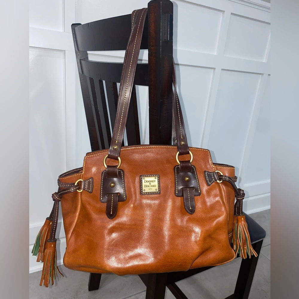 Dooney & Bourke Brown and Dark Brown Leather Shoulder Bag - Picture 4 of 7